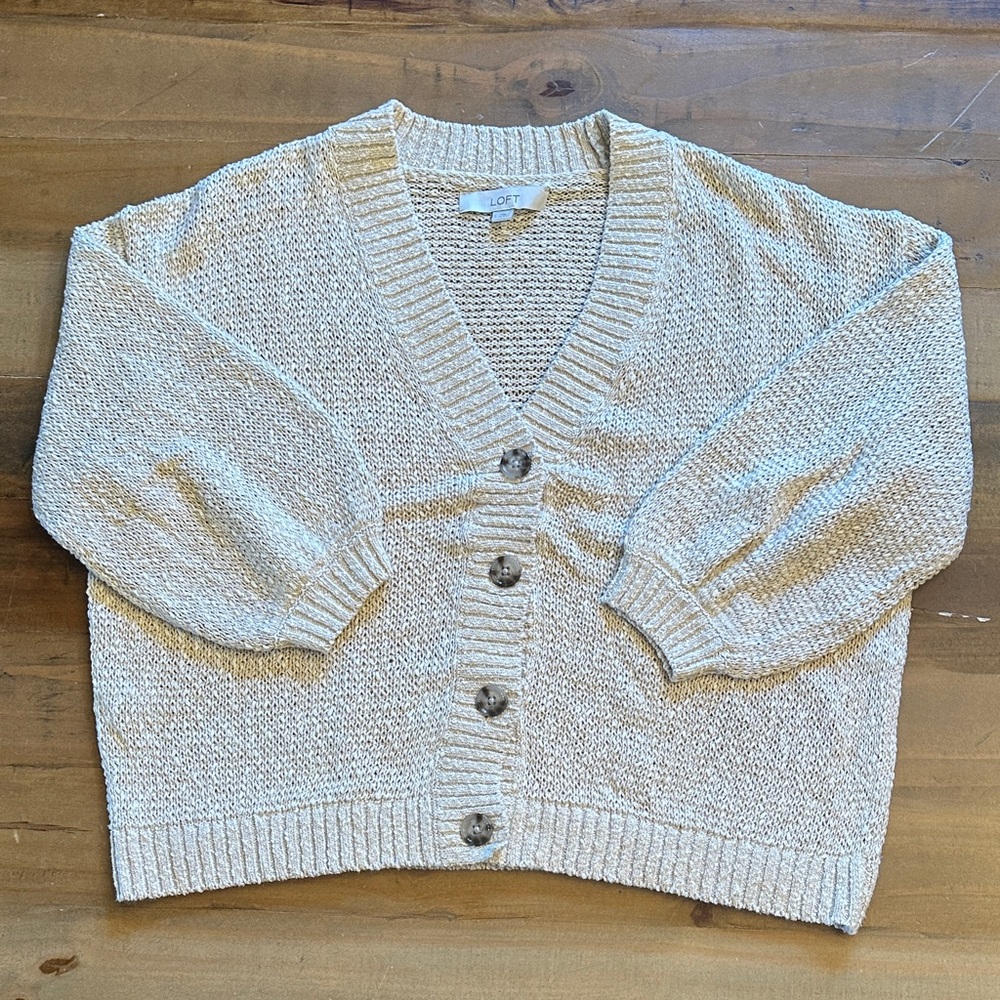 LOFT Women's Beige/Oatmeal Color Button-Up Cardigan